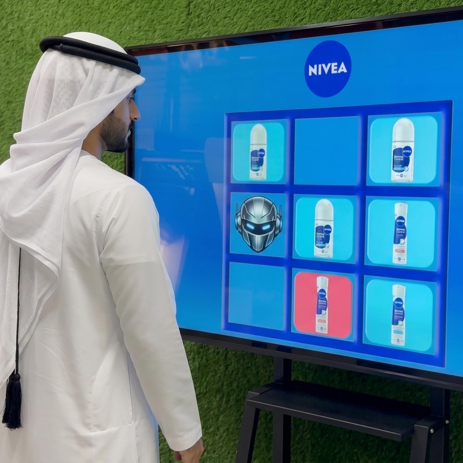 Interactive AI Tic-Tac-Toe game display for event brand activation in Dubai